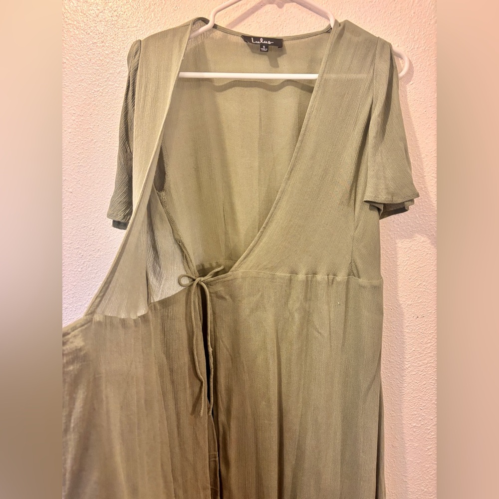 Elegant Olive Green Wrap Dress - Picture 4 of 7